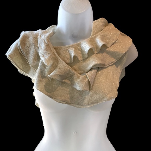 Extra Long Scarf Gold Ruffled Luminescent Versatile 66 Inches Long - Picture 1 of 4